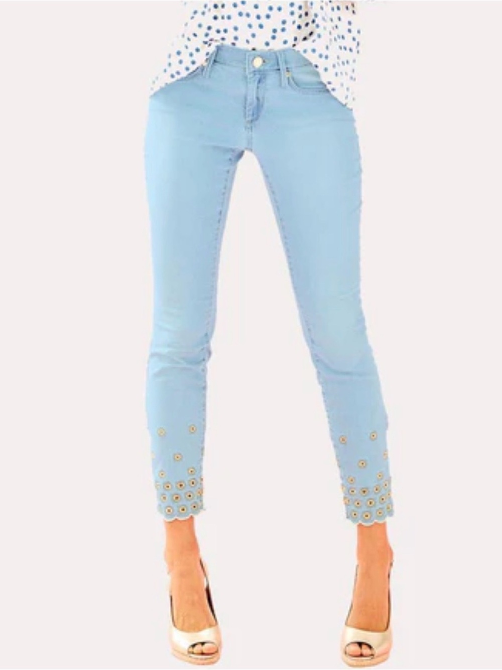 Lilly Pulitzer Light Blue Embellished Ankle Jeans - Women size 6